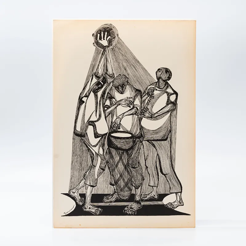 Gravura Clóvis Graciano nº 8 – Três Músicos Sob a Luz do Pandeiro