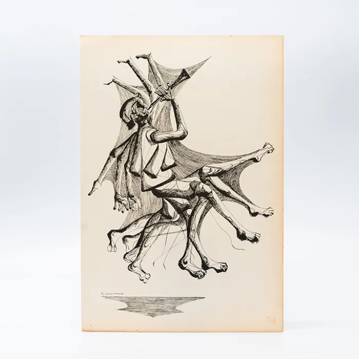 Gravura Clóvis Graciano nº 9 – Músico em Movimento com Instrumento de Sopro