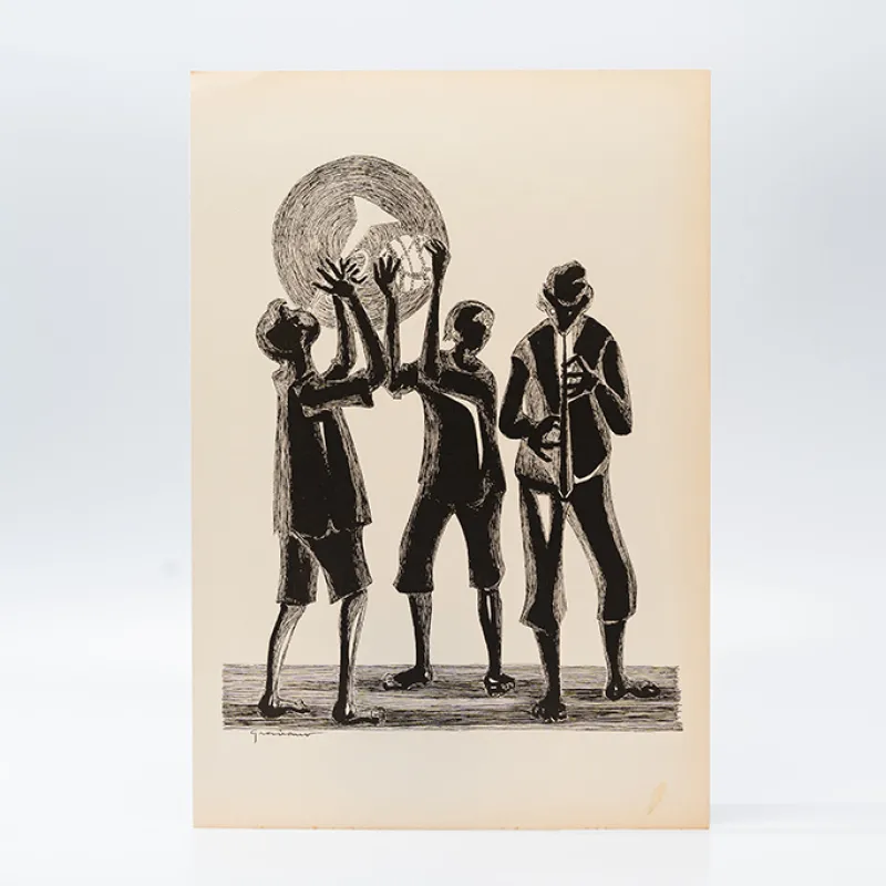 Gravura Clóvis Graciano nº 11 – Três Músicos ao Pôr do Sol