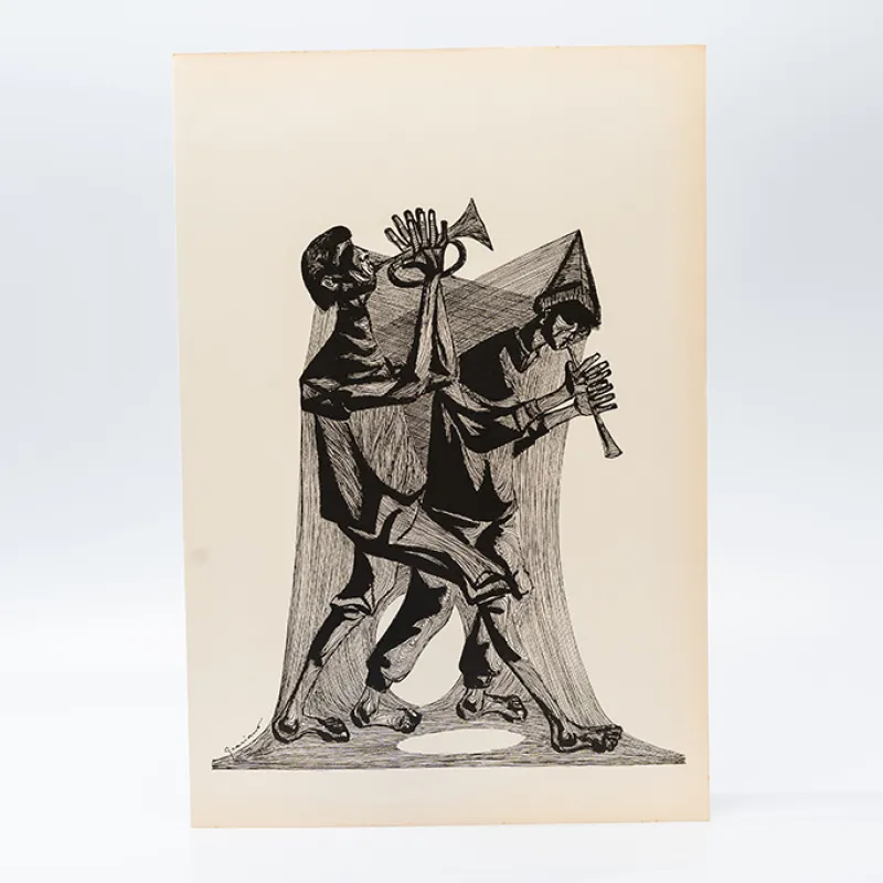 Gravura Clóvis Graciano nº 14 – Dois Músicos de Sopro