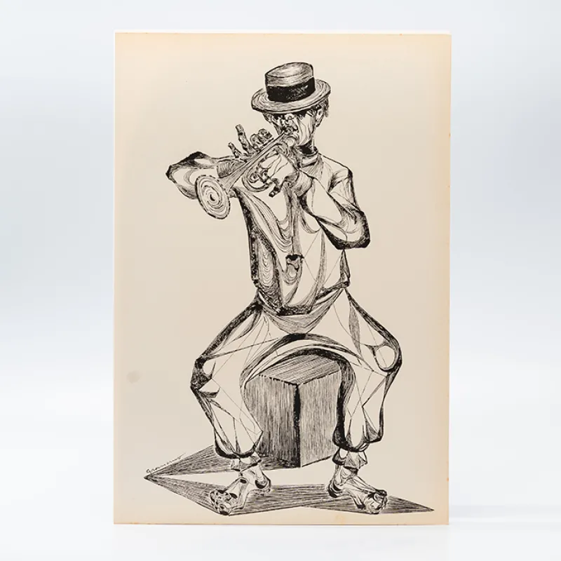 Gravura Clóvis Graciano nº 15 – Músico Solitário com Instrumento de Sopro