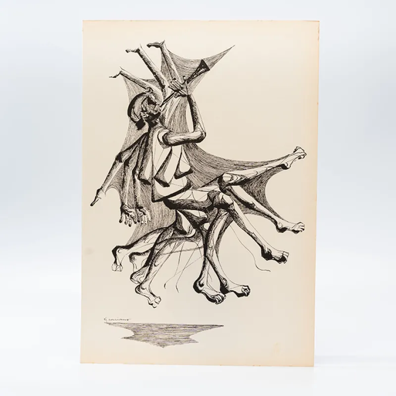 Gravura Clóvis Graciano nº 19 – Músico em Movimento com Instrumento de Sopro