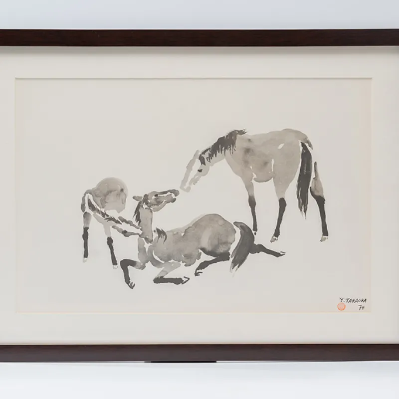 Gravura Yoshiya Takaoka — Cavalos nº 1 (Três em repouso), 1974/75 — Coleção “Cavalos”, Editora Cultrix