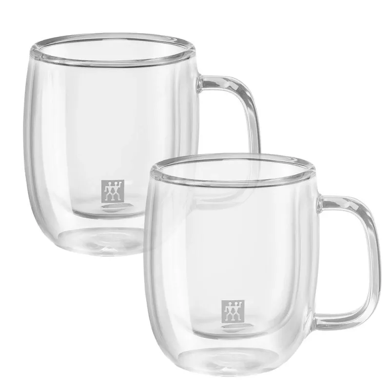 Jogo com 2 Xícaras de Vidro de Parede Dupla para Espresso, 80 ml (Com Alça) – Sorrento