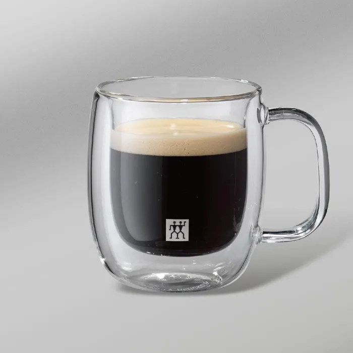 Jogo com 2 Xícaras de Vidro de Parede Dupla para Espresso, 80 ml (Com Alça) – Sorrento